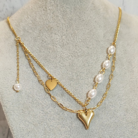 Golden Heart Pearl Necklace