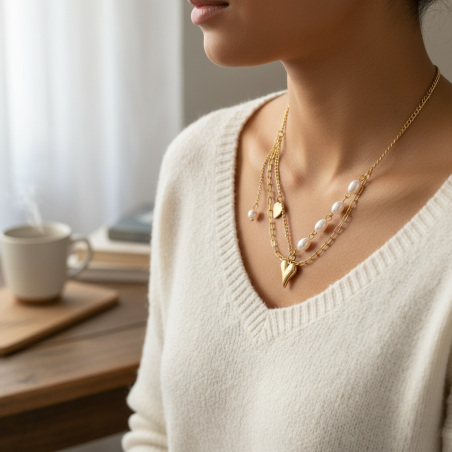 Golden Heart Pearl Necklace