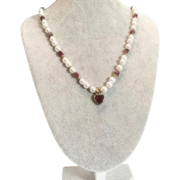 Ruby Heart Pearl Necklace