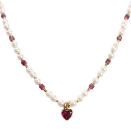 Ruby Heart Pearl Necklace