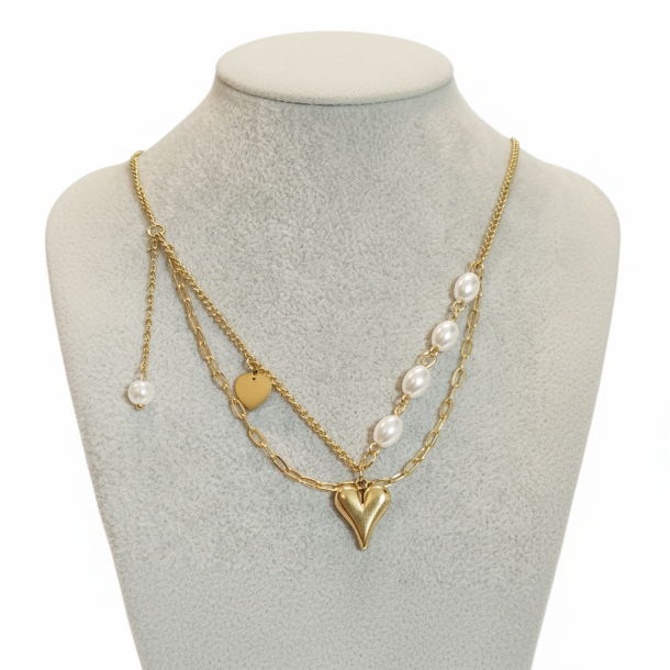 Halskette Herz & Perlen