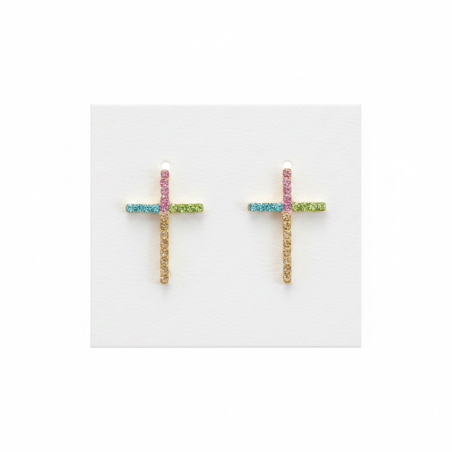 Regenbogen Kreuz Ohrstecker