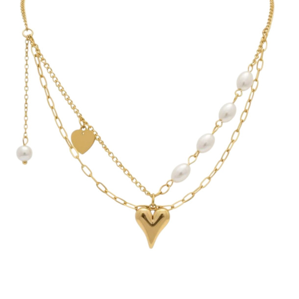 Golden Heart Pearl Necklace