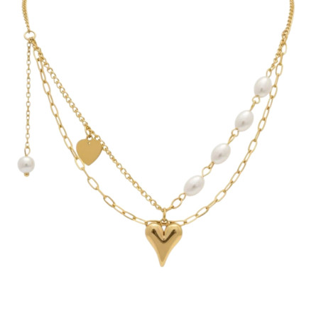 Golden Heart Pearl Necklace