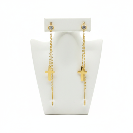 Gold Cross Dangle Earrings