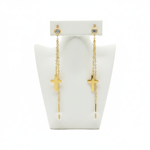 Gold Cross Dangle Earrings