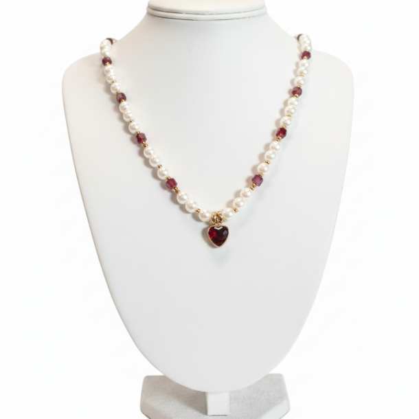 Ruby Heart Pearl Necklace