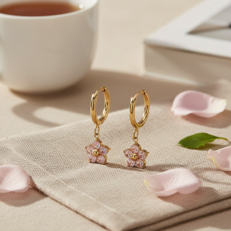 Pink Blossom Hoop Earrings