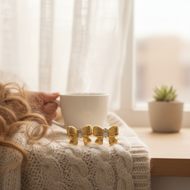 Golden Bow Stud Earrings