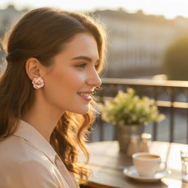 Pink Camellia Studs